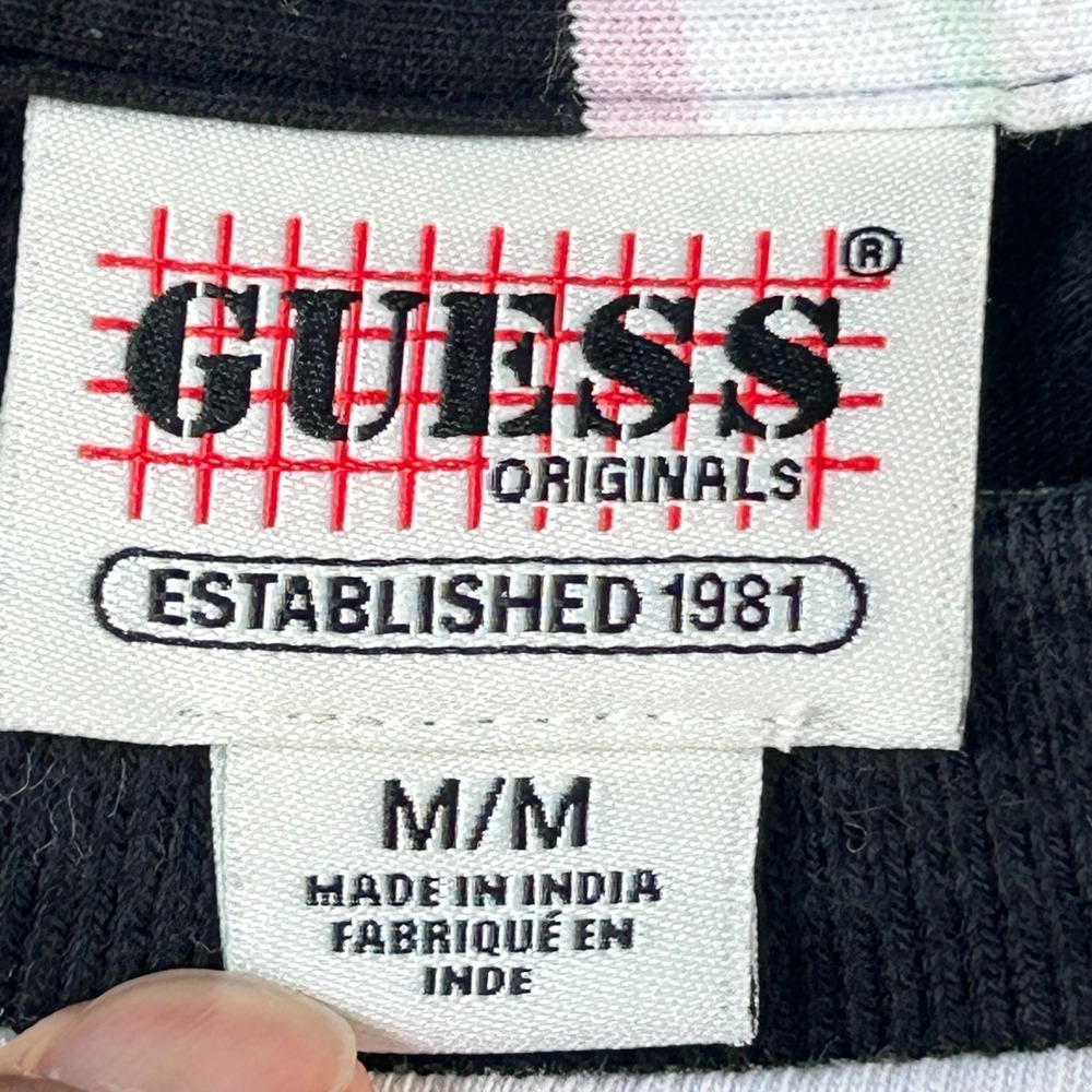 Guess Originals Crewneck T-Shirt Mens M White Black Striped Rogers Short Sleeve - Picture 12 of 16